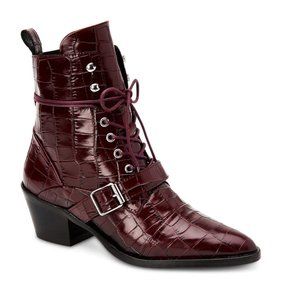 ALLSAINTS Katy Croc Emboss Boots Berry Leather NWB